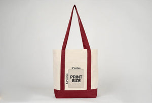 Large Trend Canvas Shopping Bag with Burgundy Handle, 16"W x 14"H x 5"L, 12 Oz, Personalized - Pamusan.com