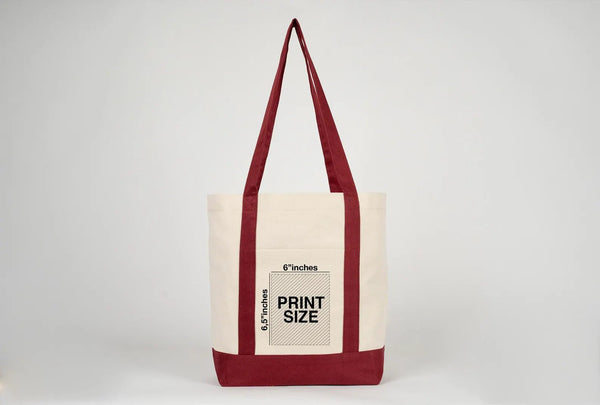 Large Trend Canvas Shopping Bag with Burgundy Handle, 16"W x 14"H x 5"L, 12 Oz, Personalized - Pamusan.com