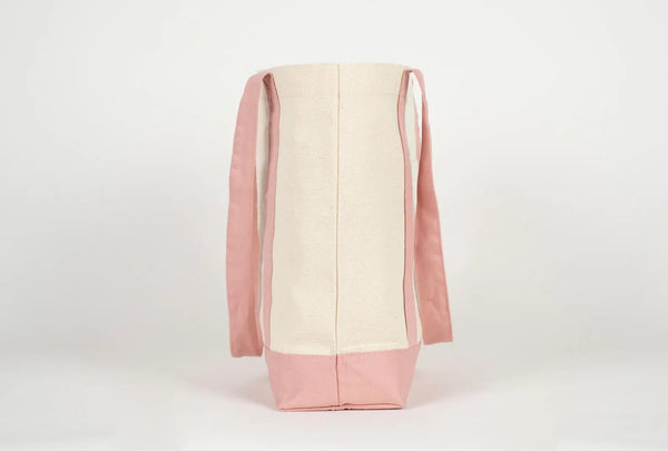 Large Trend Canvas Shopping Bag with Pink Handle, 16"W x 14"H x 5"L, Large Tote Bag 12 Oz, Personalized - Pamusan.com