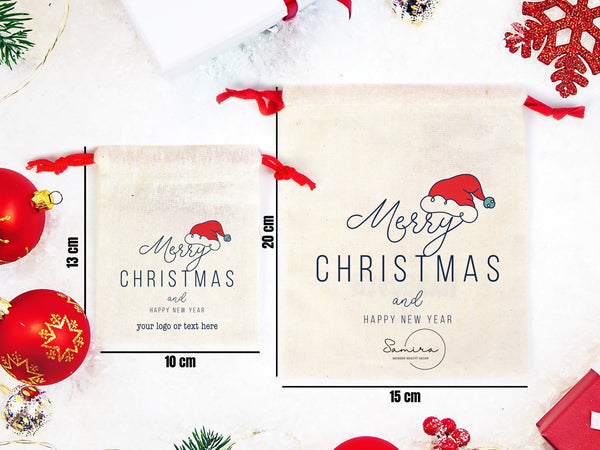 Personalized Christmas Cotton Drawstring Bag – Custom Holiday Gift Pouch — print detail | Pamusan