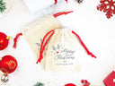 Merry Christmas Gift Pouches – Custom Printed Muslin Bags with Colorful Drawstrings | Pamusan