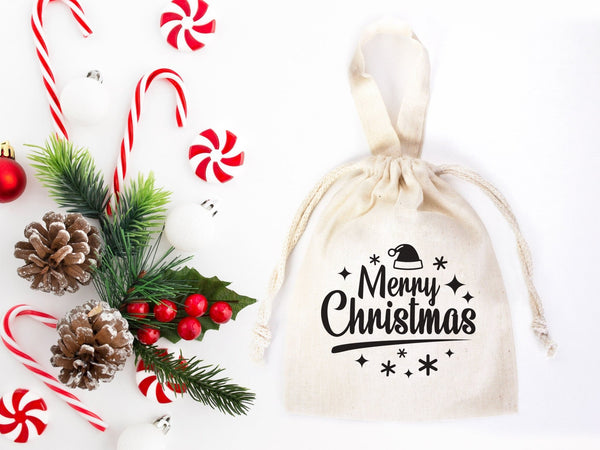 Merry Christmas Favor Bags – Custom Family or Company Cotton Gift Pouches — logo detail | Pamusan