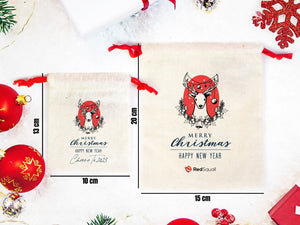 Festive Merry Christmas Muslin Bags – Add Your Logo or Text for Unique Holiday Gifts — logo detail | Pamusan