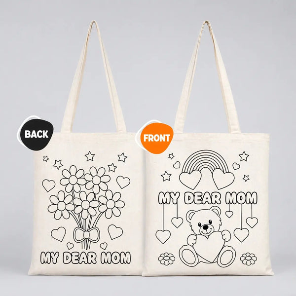 My Dear Mom Paintable Cotton Tote Bag – Double - Sided Design 14"×16" - Pamusan.com