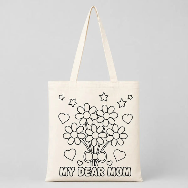 My Dear Mom Paintable Cotton Tote Bag – Double - Sided Design 14"×16" - Pamusan.com