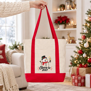 Sac cabas Nouvel An en toile avec poche avant – 9 motifs Happy New Year 2027, tote bag 40 × 35 × 12 cm, finitions rouge, noir ou bordeaux - Pamusan.fr