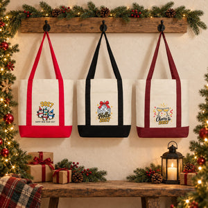 Sac cabas Nouvel An en toile avec poche avant – 9 motifs Happy New Year 2027, tote bag 40 × 35 × 12 cm, finitions rouge, noir ou bordeaux - Pamusan.fr