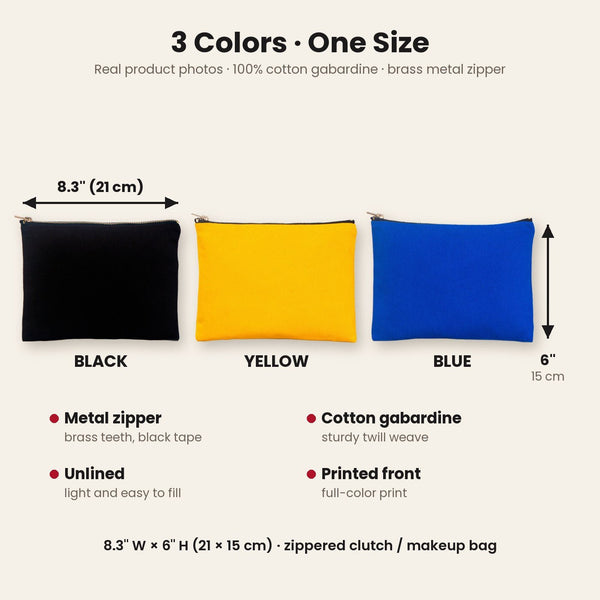 New Year's Eve Party Favors – Makeup Bags Bulk, 9 Happy New Year 2027 Designs, Zipper Clutch 8.3" × 6" (21 × 15 cm) – Cotton Gabardine - Pamusan.com