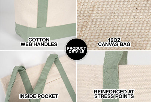 Oversized Cotton Canvas Tote Bag – Mint Green Handles, Durable & Reusable - Pamusan.com