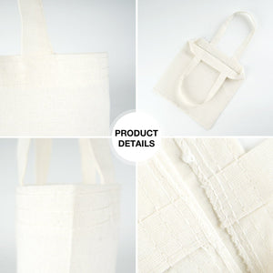 Sac cabas en tissu crème avec fermeture éclair, détails de couture - Pamusan