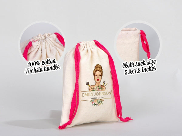 Pink Drawstring Cotton Pouch 6x8" | Custom Organic Bag — custom print | Pamusan