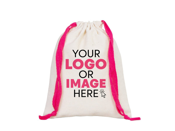 Pink Drawstring Cotton Pouch 6x8" | Custom Organic Bag — custom print | Pamusan