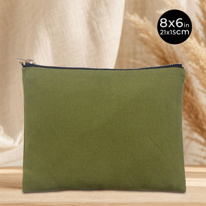Plain Green Cotton Clutch Bag – 8"x6" Reusable Cosmetic Pouch - Pamusan.com