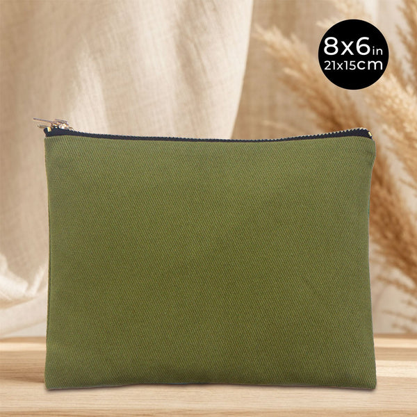 Plain Green Cotton Clutch Bag – 8"x6" Reusable Cosmetic Pouch - Pamusan.com