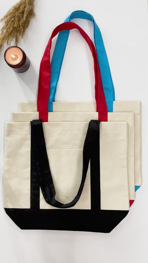 Grand sac tote bag tendance en toile avec anse noire, 40,6 cm (L) x 35,6 cm (H) x 12,7 cm (P), 355 ml, personnalisable