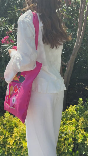 Sac tote bag en coton imprimé personnalisé – Rose – 35 × 40 cm – 170 g
