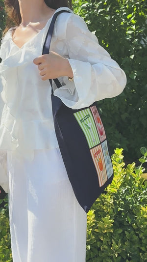 Sac tote bag en coton imprimé personnalisé – Bleu marine – 35 × 40 cm – 170 g