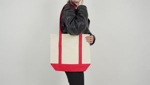 Grand sac tote bag tendance en toile avec anse rouge, 40,6 cm (L) x 35,6 cm (H) x 12,7 cm (P), 355 ml, personnalisable