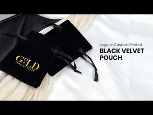 Pochette à cordon en velours rose personnalisée – Noir – 10 × 13 cm
