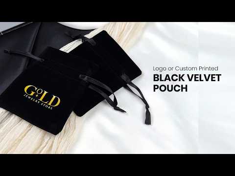 Pochette à cordon en velours rose personnalisée – Noir – 10 × 13 cm