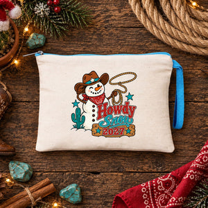 Pochette de Noël à dragonne – wristlet zippé 21 × 15 cm, 6 couleurs de zip, 9 motifs Noël & Nouvel An 2027 – coton gabardine - Pamusan.fr