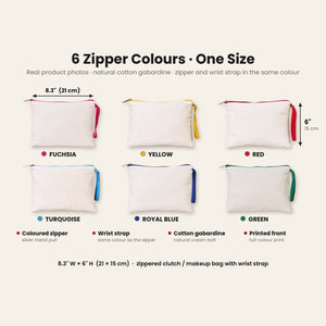 Pochette de Noël à dragonne – wristlet zippé 21 × 15 cm, 6 couleurs de zip, 9 motifs Noël & Nouvel An 2027 – coton gabardine - Pamusan.fr