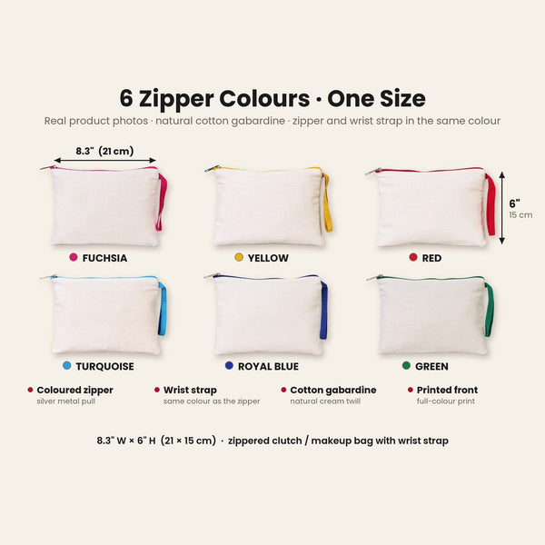 Pochette de Noël à dragonne – wristlet zippé 21 × 15 cm, 6 couleurs de zip, 9 motifs Noël & Nouvel An 2027 – coton gabardine - Pamusan.fr