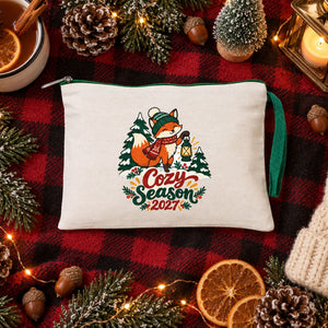 Pochette de Noël à dragonne – wristlet zippé 21 × 15 cm, 6 couleurs de zip, 9 motifs Noël & Nouvel An 2027 – coton gabardine - Pamusan.fr
