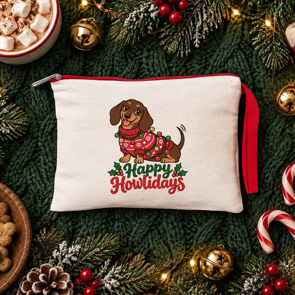 Pochette de Noël à dragonne – wristlet zippé 21 × 15 cm, 6 couleurs de zip, 9 motifs Noël & Nouvel An 2027 – coton gabardine - Pamusan.fr