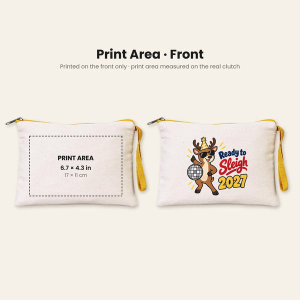 Pochette de Noël à dragonne – wristlet zippé 21 × 15 cm, 6 couleurs de zip, 9 motifs Noël & Nouvel An 2027 – coton gabardine - Pamusan.fr
