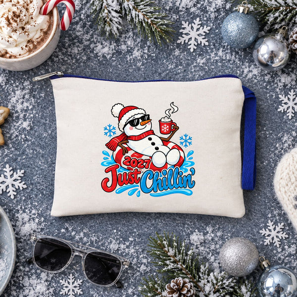 Pochette de Noël à dragonne – wristlet zippé 21 × 15 cm, 6 couleurs de zip, 9 motifs Noël & Nouvel An 2027 – coton gabardine - Pamusan.fr